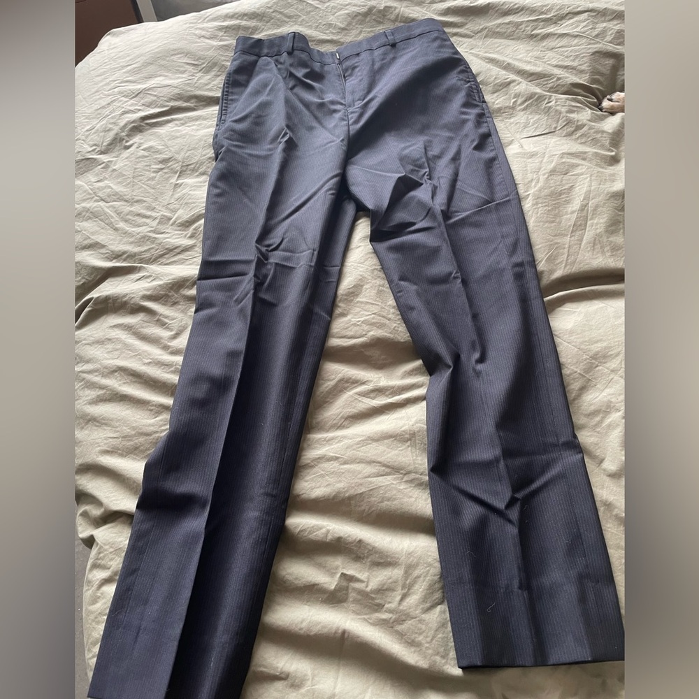 Grey-blue pinstripe slim fit chino trousers